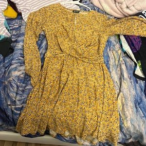 Mustard Yellow navy floral dress semi casual formal long sleeve comfy pretty